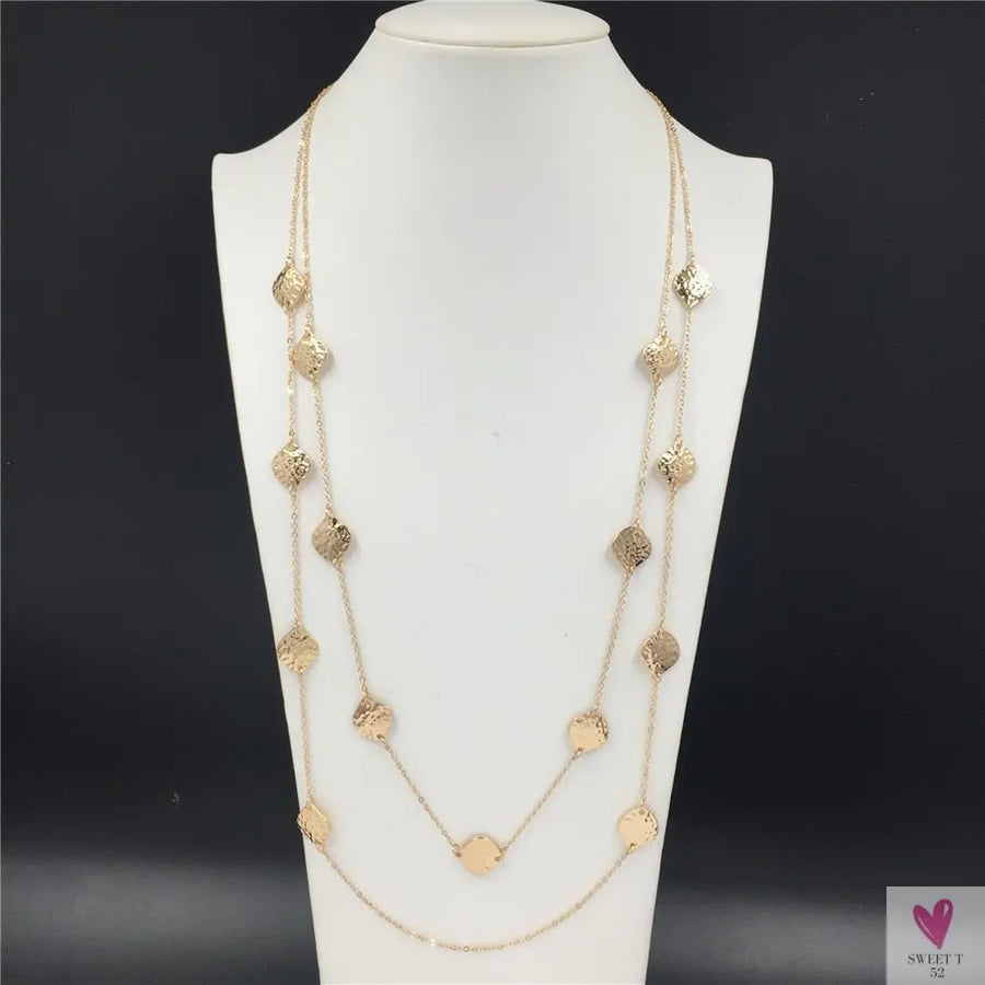Trendy Gold Hammered Leaf Strand, Layered, Long Necklace For Women and Girls