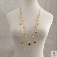Trendy Gold Hammered Leaf Strand, Layered, Long Necklace For Women and Girls