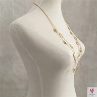 Trendy Gold Hammered Leaf Strand, Layered, Long Necklace For Women and Girls