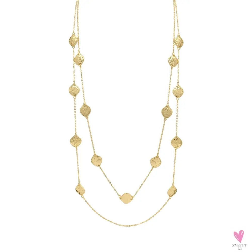 Trendy Gold Hammered Leaf Strand, Layered, Long Necklace For Women and Girls