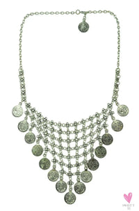 Turkish Gypsy Bib Coins Tassel/Choker Necklace and Dangle Earrings for Women