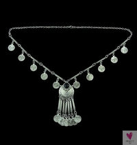 Turkish Gypsy Bib Coins Tassel/Choker Necklace and Dangle Earrings for Women