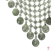 Turkish Gypsy Bib Coins Tassel/Choker Necklace and Dangle Earrings for Women