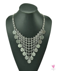 Turkish Gypsy Bib Coins Tassel/Choker Necklace and Dangle Earrings for Women