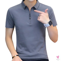 Turn-down Collar T-Shirt for Men and Boys in Cotton and Spandex, in 4 Solid Colors