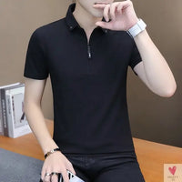 Turn-down Collar T-Shirt for Men and Boys in Cotton and Spandex, in 4 Solid Colors