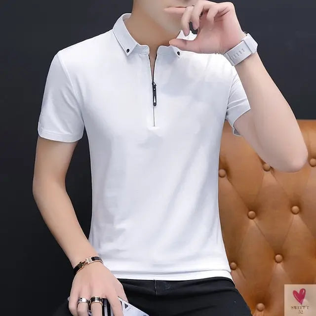 Turn-down Collar T-Shirt for Men and Boys in Cotton and Spandex, in 4 Solid Colors
