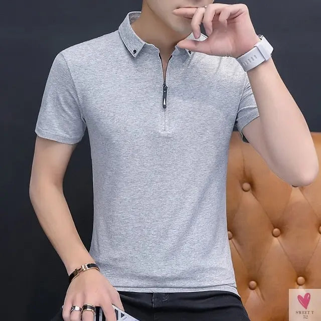 Turn-down Collar T-Shirt for Men and Boys in Cotton and Spandex, in 4 Solid Colors