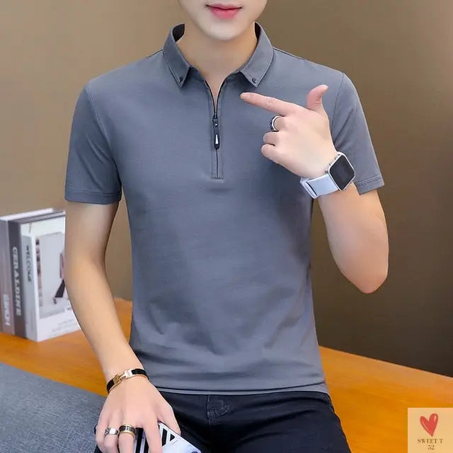 Turn-down Collar T-Shirt for Men and Boys in Cotton and Spandex, in 4 Solid Colors