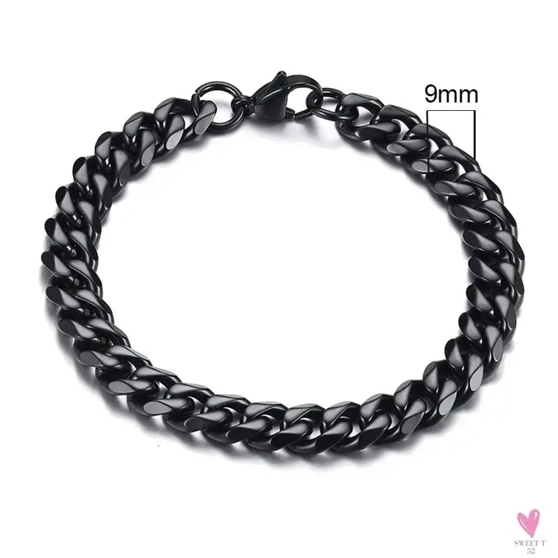 Wide Curb Cuban Basic 3/5/7/9/11mm Chain Link Bracelets for Men/Women - Anti Allergy Stainless Steel Wrist Wear