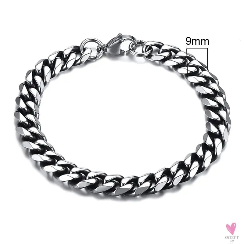 Wide Curb Cuban Basic 3/5/7/9/11mm Chain Link Bracelets for Men/Women - Anti Allergy Stainless Steel Wrist Wear