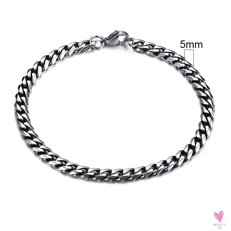 Wide Curb Cuban Basic 3/5/7/9/11mm Chain Link Bracelets for Men/Women - Anti Allergy Stainless Steel Wrist Wear