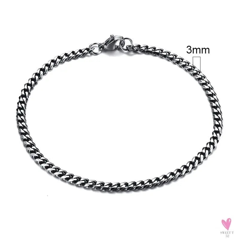 Wide Curb Cuban Basic 3/5/7/9/11mm Chain Link Bracelets for Men/Women - Anti Allergy Stainless Steel Wrist Wear