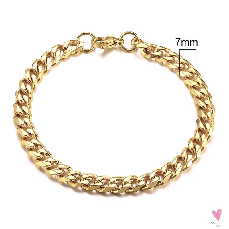 Wide Curb Cuban Basic 3/5/7/9/11mm Chain Link Bracelets for Men/Women - Anti Allergy Stainless Steel Wrist Wear