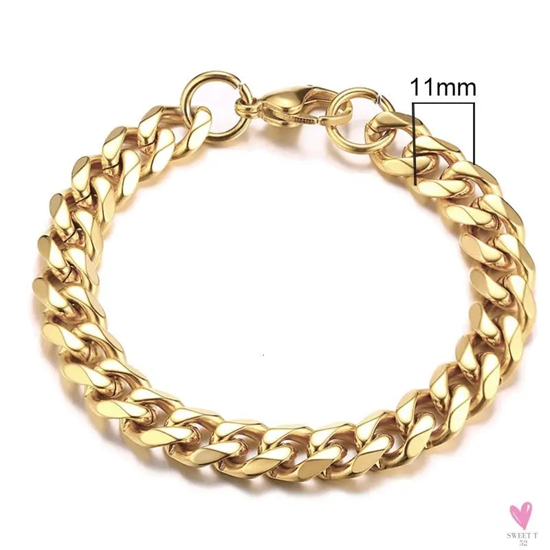 Wide Curb Cuban Basic 3/5/7/9/11mm Chain Link Bracelets for Men/Women - Anti Allergy Stainless Steel Wrist Wear