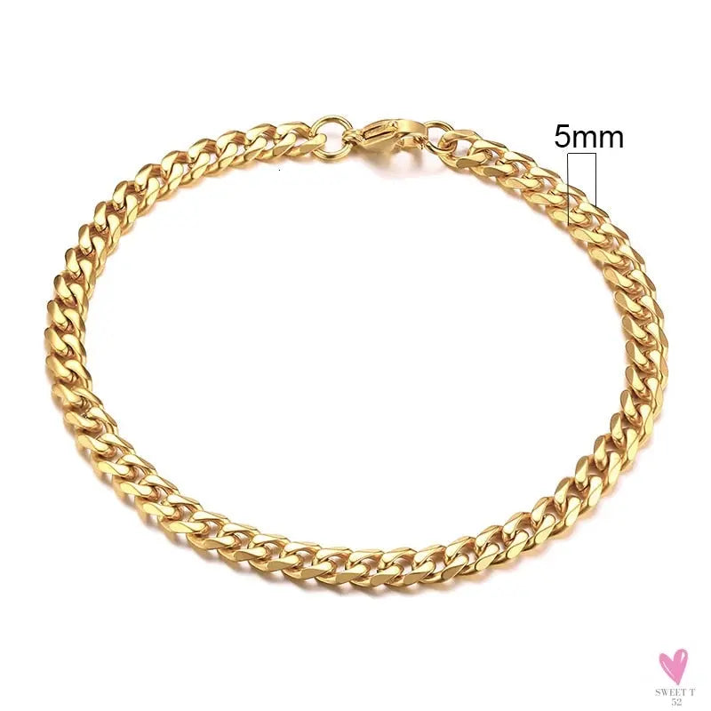 Wide Curb Cuban Basic 3/5/7/9/11mm Chain Link Bracelets for Men/Women - Anti Allergy Stainless Steel Wrist Wear