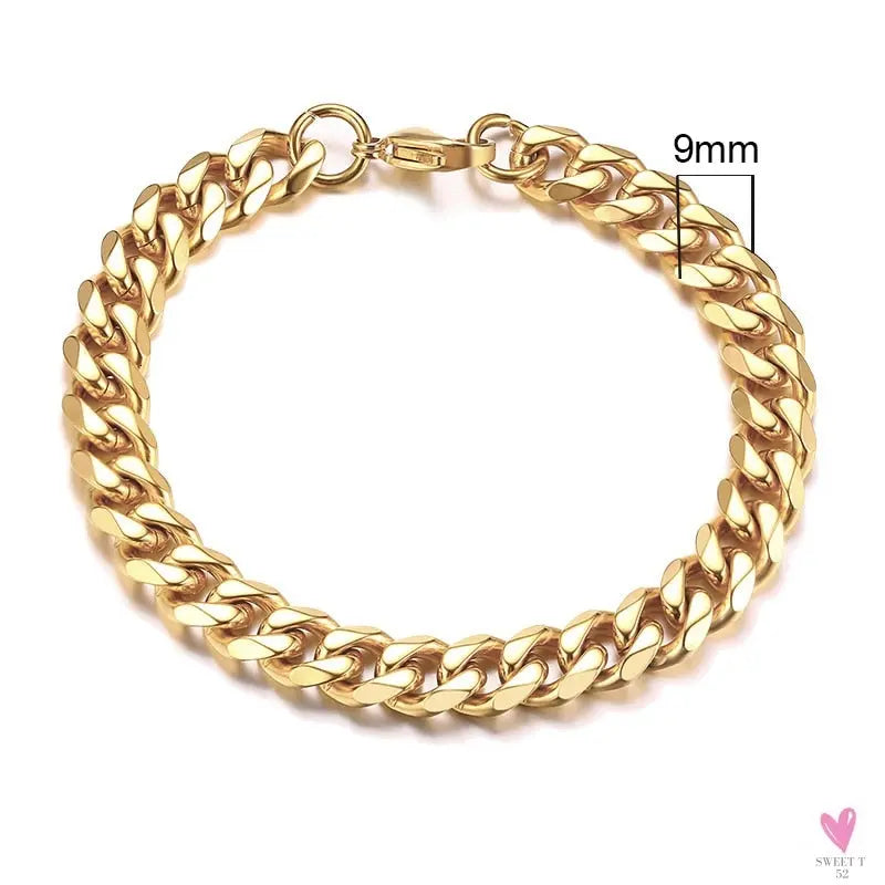 Wide Curb Cuban Basic 3/5/7/9/11mm Chain Link Bracelets for Men/Women - Anti Allergy Stainless Steel Wrist Wear