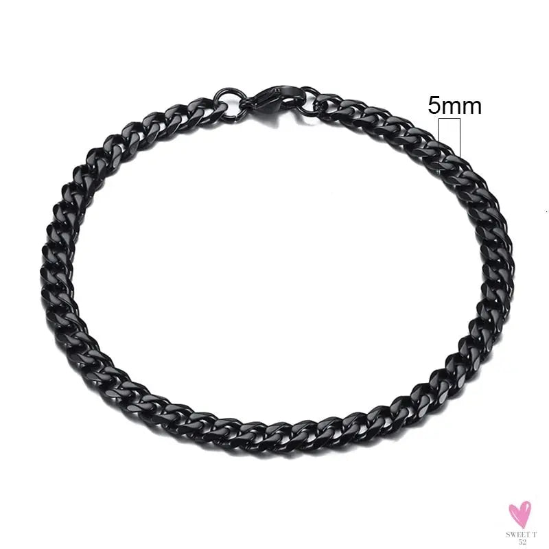 Wide Curb Cuban Basic 3/5/7/9/11mm Chain Link Bracelets for Men/Women - Anti Allergy Stainless Steel Wrist Wear