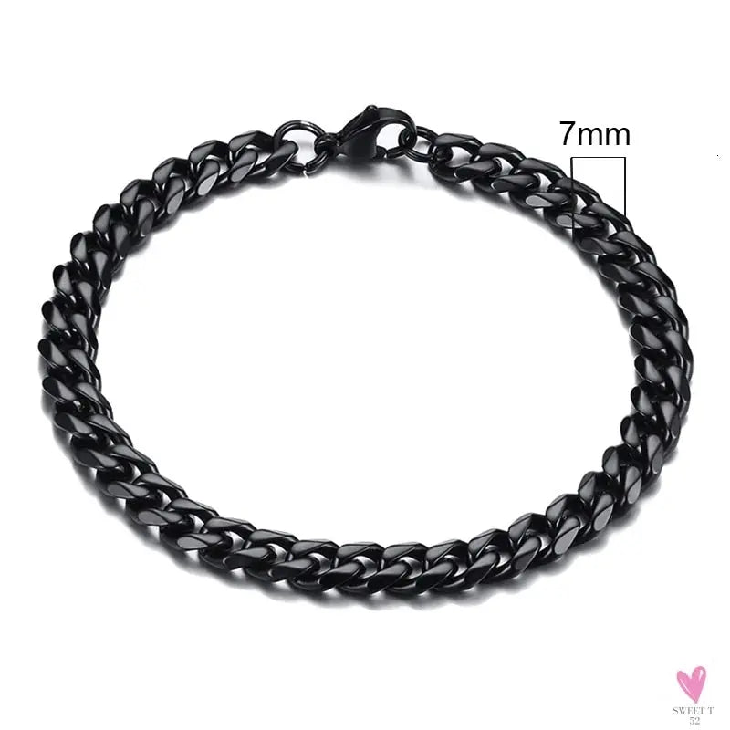 Wide Curb Cuban Basic 3/5/7/9/11mm Chain Link Bracelets for Men/Women - Anti Allergy Stainless Steel Wrist Wear