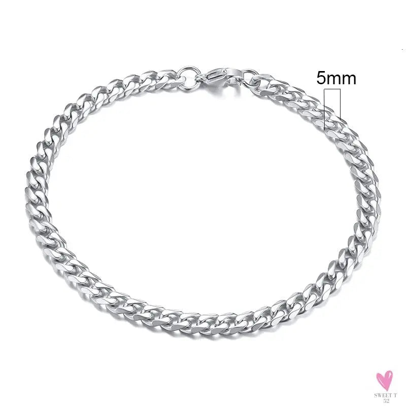 Wide Curb Cuban Basic 3/5/7/9/11mm Chain Link Bracelets for Men/Women - Anti Allergy Stainless Steel Wrist Wear