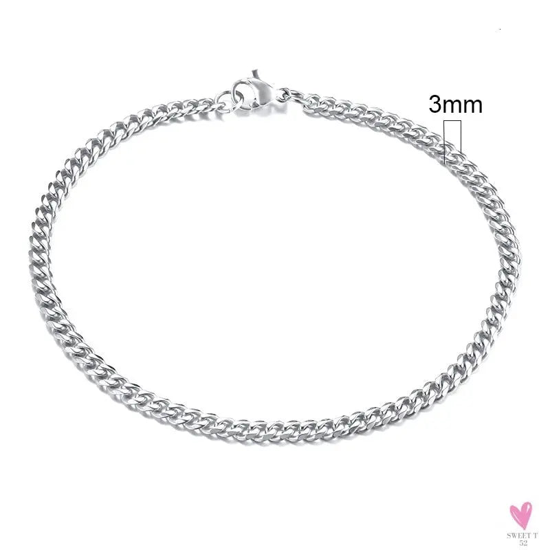 Wide Curb Cuban Basic 3/5/7/9/11mm Chain Link Bracelets for Men/Women - Anti Allergy Stainless Steel Wrist Wear