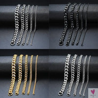 Wide Curb Cuban Basic 3/5/7/9/11mm Chain Link Bracelets for Men/Women - Anti Allergy Stainless Steel Wrist Wear