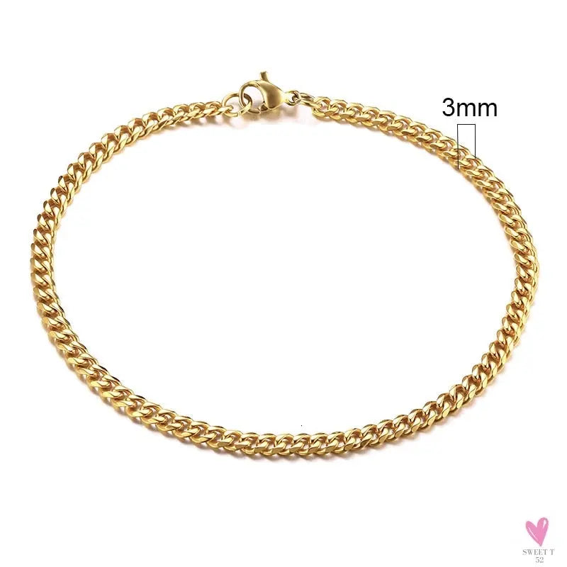 Wide Curb Cuban Basic 3/5/7/9/11mm Chain Link Bracelets for Men/Women - Anti Allergy Stainless Steel Wrist Wear