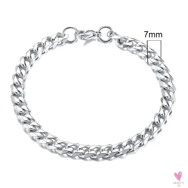 Wide Curb Cuban Basic 3/5/7/9/11mm Chain Link Bracelets for Men/Women - Anti Allergy Stainless Steel Wrist Wear