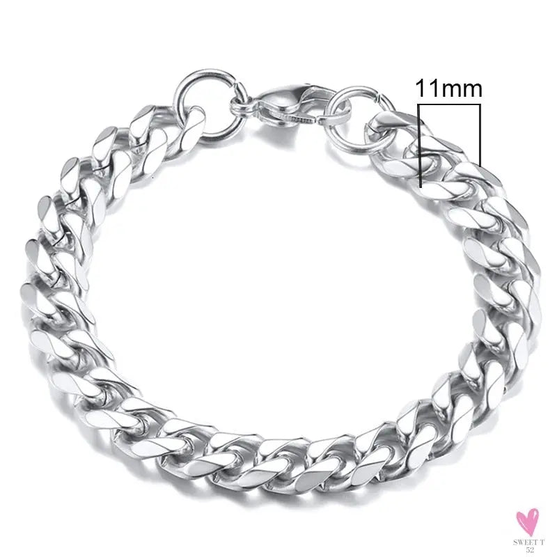 Wide Curb Cuban Basic 3/5/7/9/11mm Chain Link Bracelets for Men/Women - Anti Allergy Stainless Steel Wrist Wear