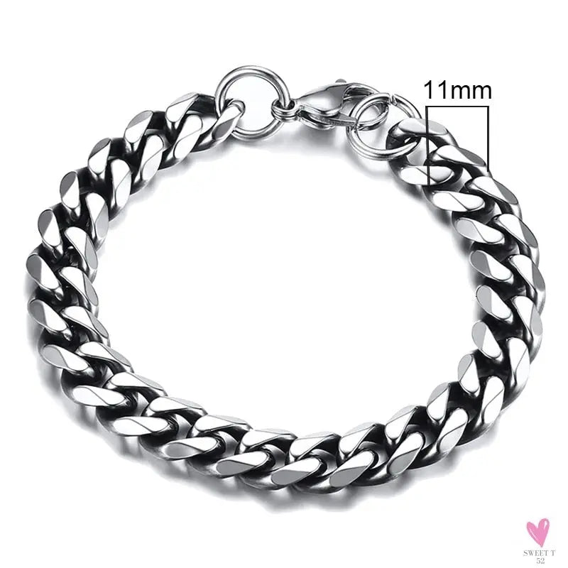 Wide Curb Cuban Basic 3/5/7/9/11mm Chain Link Bracelets for Men/Women - Anti Allergy Stainless Steel Wrist Wear
