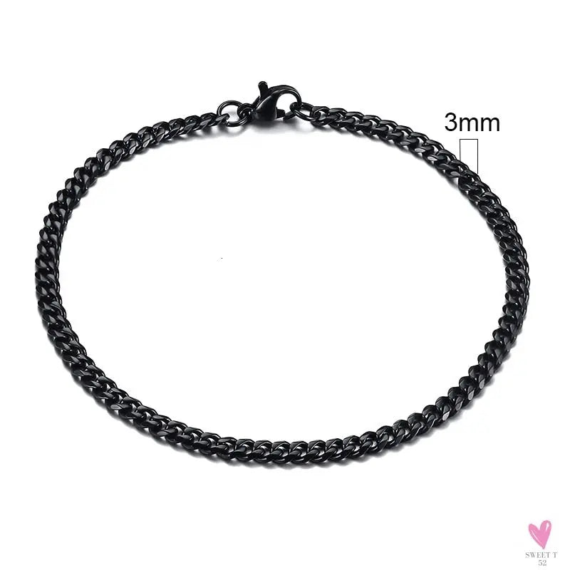 Wide Curb Cuban Basic 3/5/7/9/11mm Chain Link Bracelets for Men/Women - Anti Allergy Stainless Steel Wrist Wear