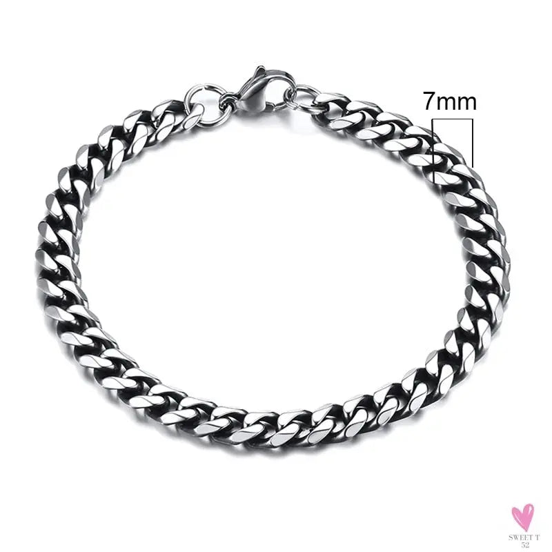 Wide Curb Cuban Basic 3/5/7/9/11mm Chain Link Bracelets for Men/Women - Anti Allergy Stainless Steel Wrist Wear