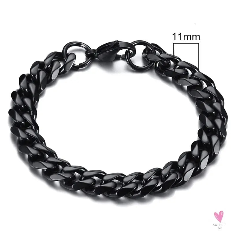 Wide Curb Cuban Basic 3/5/7/9/11mm Chain Link Bracelets for Men/Women - Anti Allergy Stainless Steel Wrist Wear