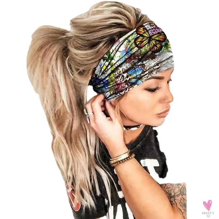 Wide Elastic Bohemian Head Bands for Women and Girls for Sports, Yoga - Unique Designs