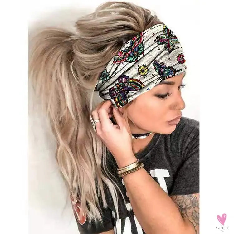 Wide Elastic Bohemian Head Bands for Women and Girls for Sports, Yoga - Unique Designs