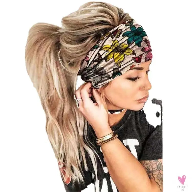 Wide Elastic Bohemian Head Bands for Women and Girls for Sports, Yoga - Unique Designs