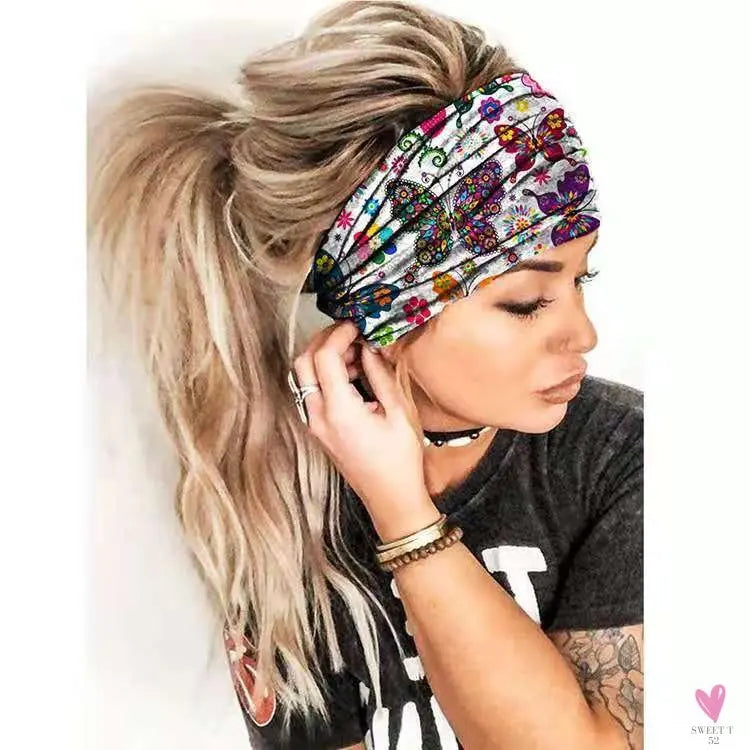 Wide Elastic Bohemian Head Bands for Women and Girls for Sports, Yoga - Unique Designs