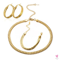 Women's Choker Style Necklace, Dangle Earrings and Bracelet Set in Gold