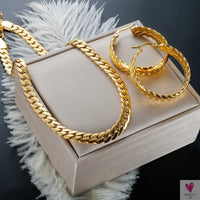 Women's Choker Style Necklace, Dangle Earrings and Bracelet Set in Gold