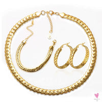 Women's Choker Style Necklace, Dangle Earrings and Bracelet Set in Gold