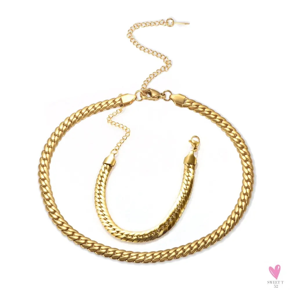 Women's Choker Style Necklace, Dangle Earrings and Bracelet Set in Gold