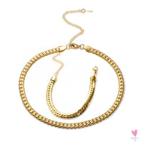 Women's Choker Style Necklace, Dangle Earrings and Bracelet Set in Gold