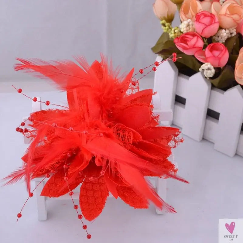 Women's Fashion Flower Fascinator - Feather/Bead Hair Clip/Corsage/Brooch Hair Accessories