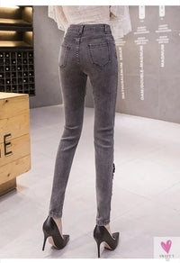 Women's Flower Embroidered Straight leg Jeans - Female Casual Pencil Pants, Straight Leg Jeans
