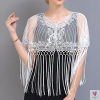 Women's Vintage 1920s Shawl - Beaded/Sequin/Fringe Flapper Bolero, Sheer Floral Embroidery Fancy Cover Up