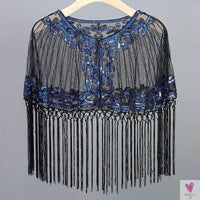 Women's Vintage 1920s Shawl - Beaded/Sequin/Fringe Flapper Bolero, Sheer Floral Embroidery Fancy Cover Up
