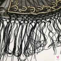 Women's Vintage 1920s Shawl - Beaded/Sequin/Fringe Flapper Bolero, Sheer Floral Embroidery Fancy Cover Up