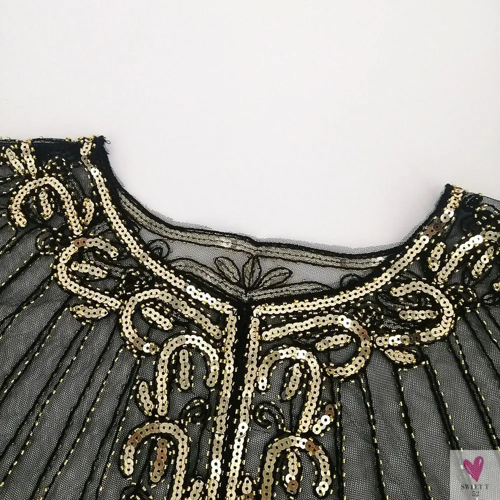 Women's Vintage 1920s Shawl - Beaded/Sequin/Fringe Flapper Bolero, Sheer Floral Embroidery Fancy Cover Up