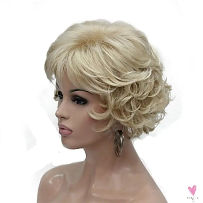 Women's Wig - 2 Tone Grey White Ombre Synthetic Short Layered Curly Hair Wig with Puffy Bangs