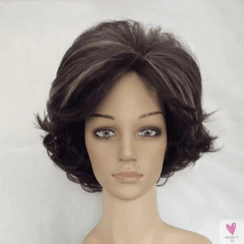 Women's Wig - 2 Tone Grey White Ombre Synthetic Short Layered Curly Hair Wig with Puffy Bangs